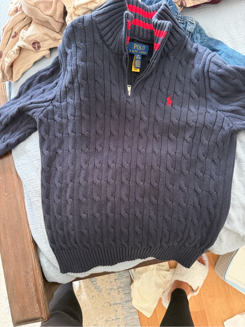 Polo by Ralph Lauren youth Navy Cable-Knit Half-Zip Sweater